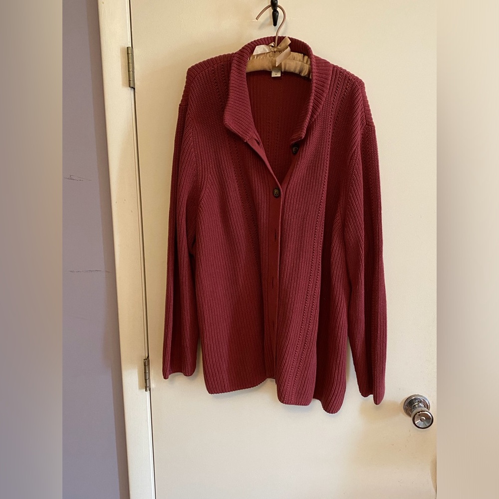 Shaker Detail Button Cardigan. Like new. Color - fig. Cozy and warm.